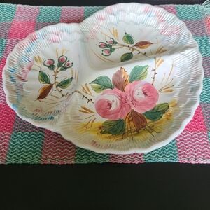 Vintage Italian floral pottery serving tray handmade hand painted